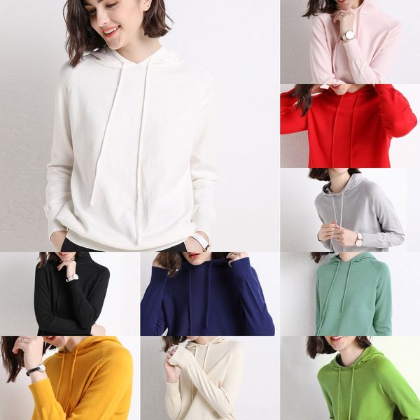 

случайный сплошной цвет кашемир женщин корейской тонкого балахон рубашка толстовка с капюшоном базовой женской рубашкой euie6, Black