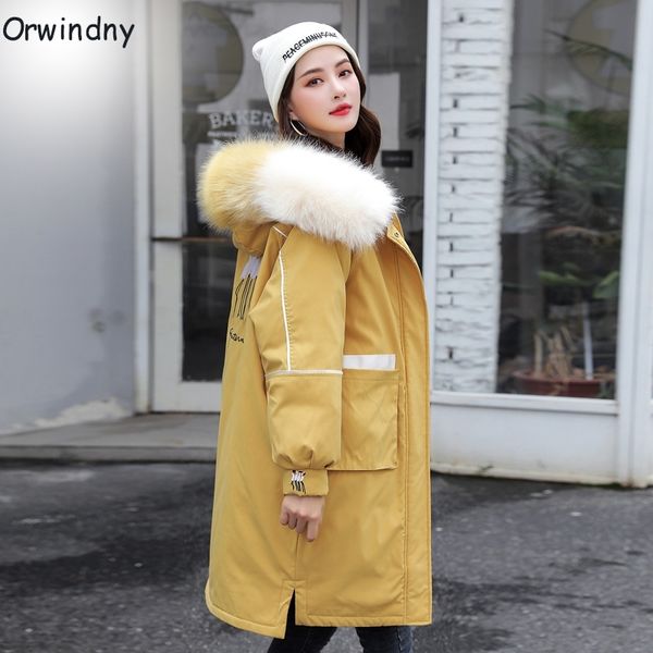 Orwindny Giacca invernale da donna Lungo spesso caldo Parka Giacche da donna Abbigliamento da neve Grande giacca di pelliccia Giacche e cappotti gialli femminili 201017