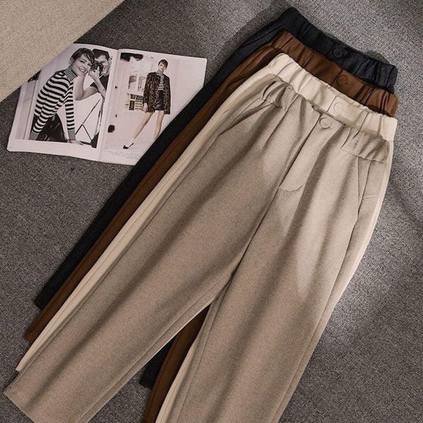 

women's pants & capris women 2021 autumn winter fashion solid color woolen female high waist harem ladies thick warm trousers m488, Black;white