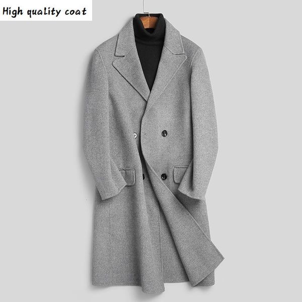 

2020 ayusnue men's 100% new wool coat, long double breasted coat, korean coat and outerwear b19n003090a kj4233, Black