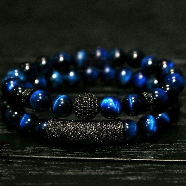 

natural stone casual fashion micro-paved zircon elbow double stone beaded bracelet, Black