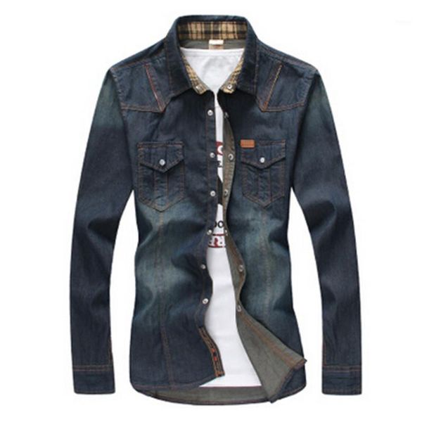 

2019 fashion men's male big yards leisure denim shirts /brand business blue cowboy long sleeve jean shirts1, White;black