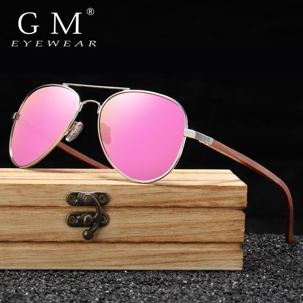 

gm brand designer sun glasses for red wood leg with metal frame sunglasses men women wooden sunglass s2801, White;black