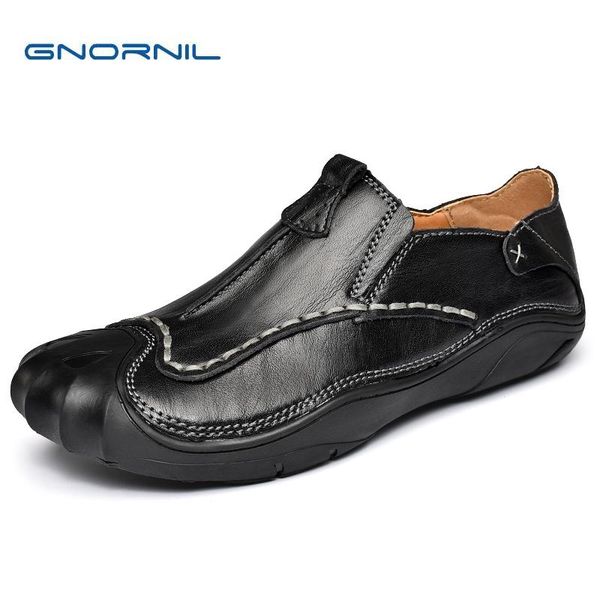 

gnornil марка кожа мужская обуви поскользнуться на бездельник 2020 мода anti-collision soft удобных для взрослых мужчин случайных плоской об, Black