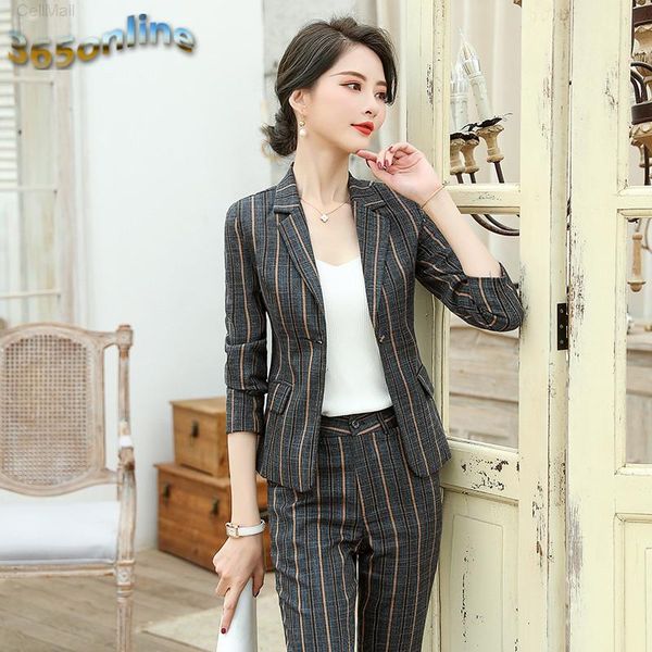 

fashion striped spring autumn formal women business suits with pants and jackets coat styles ladies blazers pantsuits, White