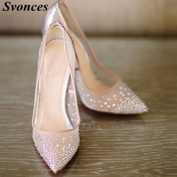 

strass mesh glitter pumps women shoes embellished crystals perspective thin high heels 12cm 10cm lace wedding party shoes woman t200618, Black