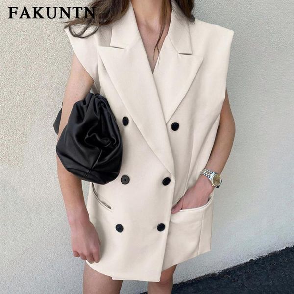 

woman vest 2021 fashion autumn winter casual elegant double breasted sleeveless jacket women office female waistcoat, Black;white
