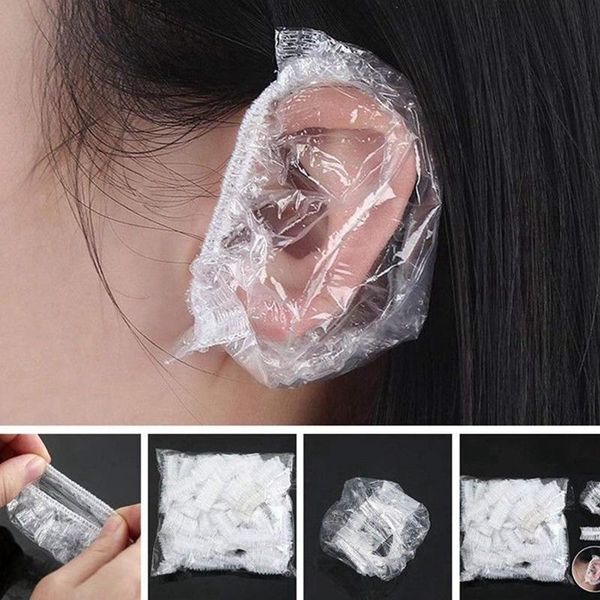 

shower caps 100pcs disposable bath shower/dyeing hair ear guard, waterproof protector cover for salon/home use