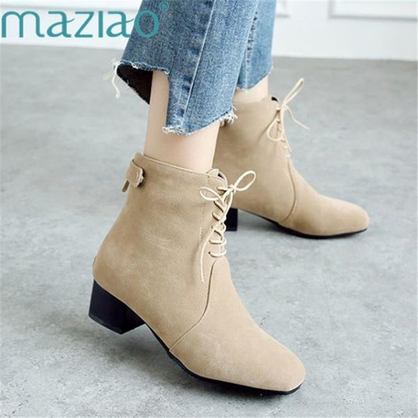 

boots stylish high qulity ankle for women shoes square toe causal short comfortable maziao, Black