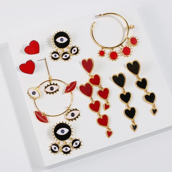 

dangle & chandelier artilady evil eye drop earrings vintage heart for women punk statement lip party gift, Silver