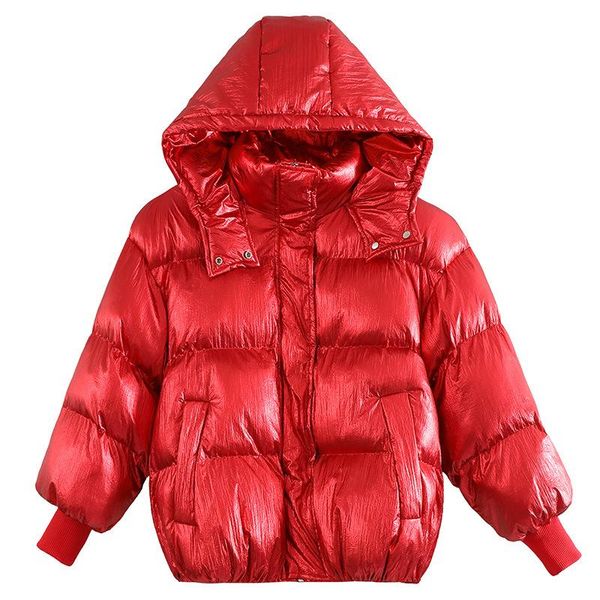

women glossy down cotton jacket winter fashion thickening light noodles cotton-padded jacket bread clothes parka, Black