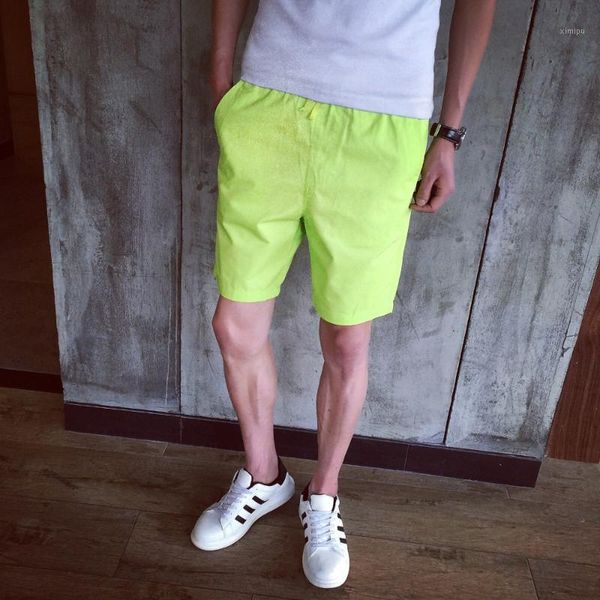 

neon yellow khaki cotton linen men casual board shorts fashion streetwear bottom short beach trunk breathable basic wear1, White;black