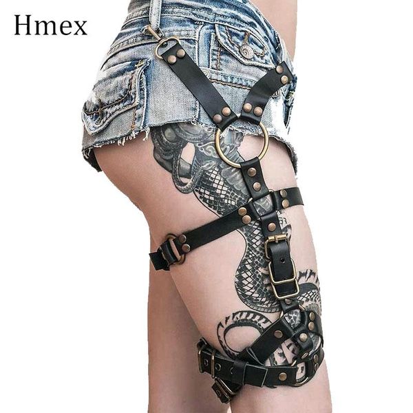 

women leather harness cross design belts for women goth punk leg cage suspenders erotic bondage garters for stockings, Black;brown