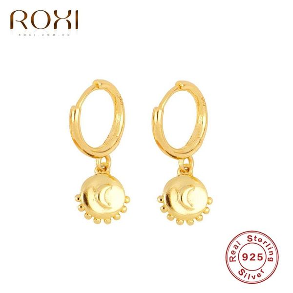 

hoop & huggie roxi geometry glossy sun moon earrings for women ear cartilage 925 sterling silver pendientes wedding jewelry, Golden;silver