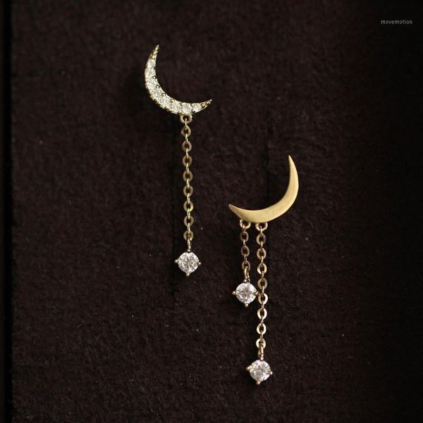 

925 sterling silver 14k gold bohemian classic moon crystal tassel earrings women simple wedding jewelry accessories1, Golden;silver