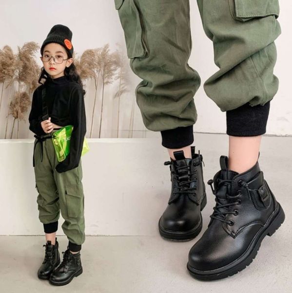 

martin children's 2020 fashion versatile new autumn girls' and winter warm british sle boys' soft soled leather boots, Black