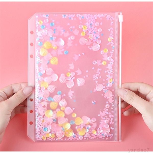 

a6 storage book girl hand account accessories pink sequin zipper loose leaf bag