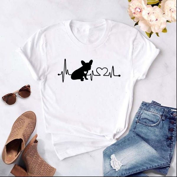 

cute funny black dogs print heartbeats t shirt woman short sleeves casual t shirt graphic tees plus size women, White