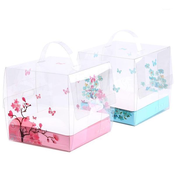 

100pcs 4/5 inch plastic box with handle transparent pvc cake boxes wedding favors and gifts paper candy box1