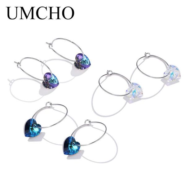 

umcho solid silver 925 prevent allergy simple jewelry crystal heart shape round drop earrings eardrop for women fine jewelry