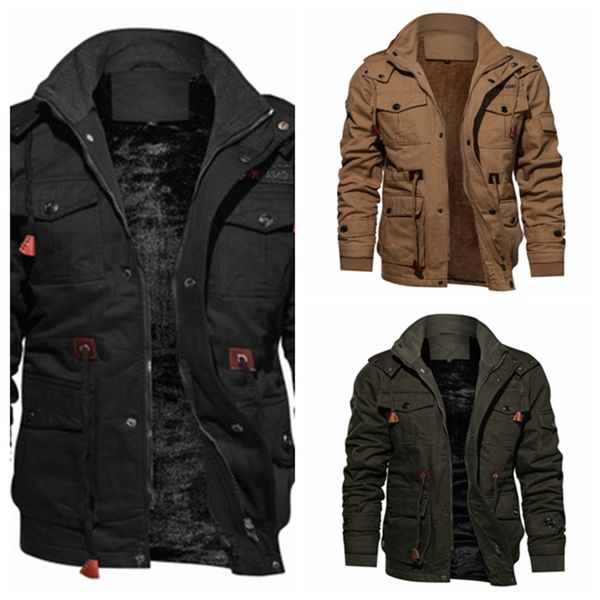 

spot solid color casual street long-sleeved men's thick mid-length jacket, Black;brown
