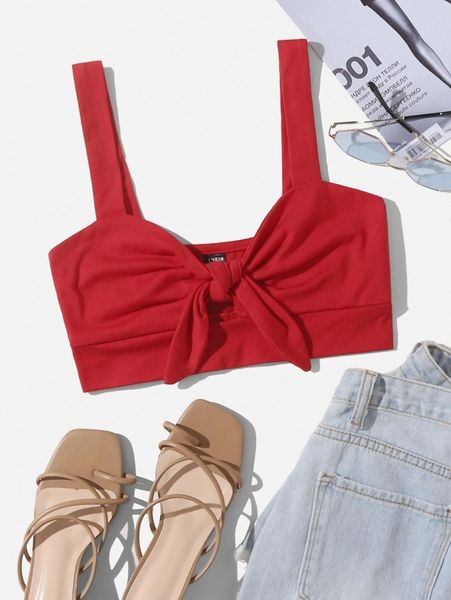 

knot front solid crop cami 62mm#, White