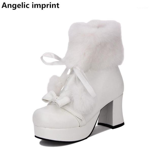 

boots angelic imprint mori girl women motorcycle shoes lady high heels lolita ankle woman princess dress pumps flock inside 371, Black