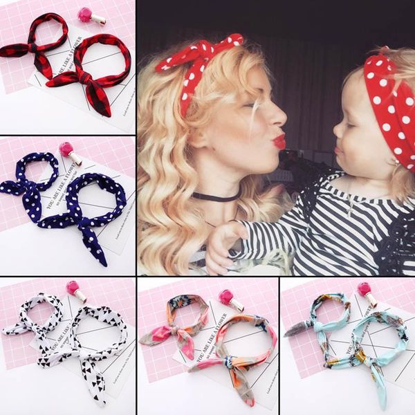 

mom mother & baby headband baby girl bow hair band mom daughter rabbit ears turban parent-child print hair accessories, Black;brown