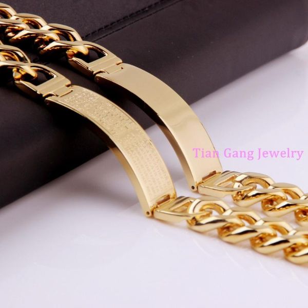 

link, chain 16mm heavy mens boys fashion polishing /bible cross id bangle cowboy bracelet 316l stainless steel gift, Black