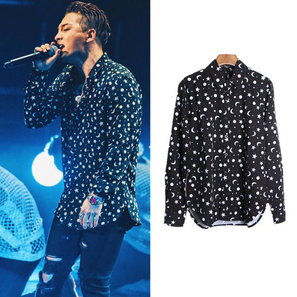 

2020 for shirts bigbang moon standard print star gentleman black england stakeholder floral long shirt men punk style zd1z, White;black