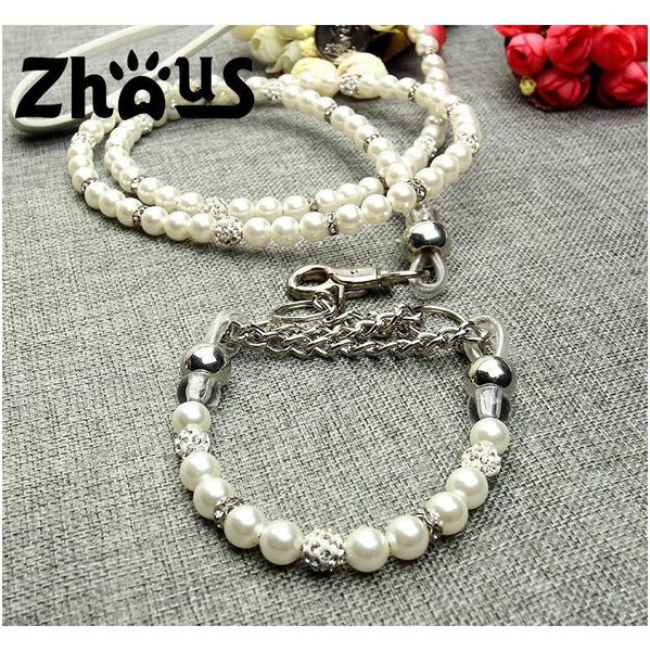 

moccapet ]new silver pearl pet collar leash set dog collar dog leash pet supplies dog coll sqcdcf bbgargden