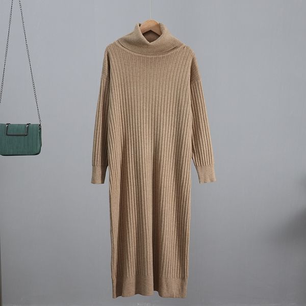 

2021 new turtleneck cowlneck women long knit straight autumn winter thick warm midi dress ribbed knitted christmas dresses xyjx, Black;gray