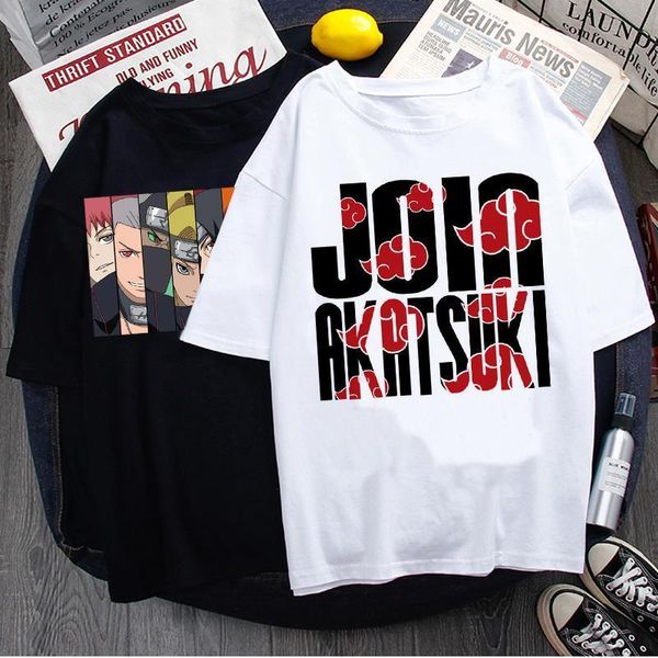 

japanese anime naruto akatsuki tshirt men kawaii cartoon sasuke graphic t shirts harajuku funny casual oversized t-shirt male, White;black