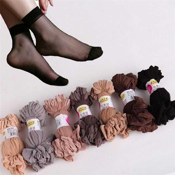 

10 pairs fashion women socks nylon elastic short ankle sheer mesh solid color silk short socks see through ladies sock1, Black;white
