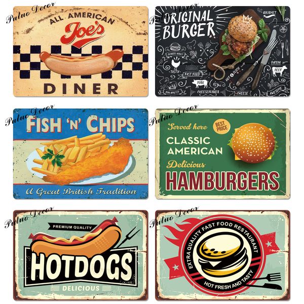 2021 Fast Food Blechschild, Vintage-Metallschild, Plakette, Cocktail, Hot Dog, Wanddekoration für Küche, Café, Diner, Bar, Metallschilder, 20 x 30 cm, Kunstmalerei