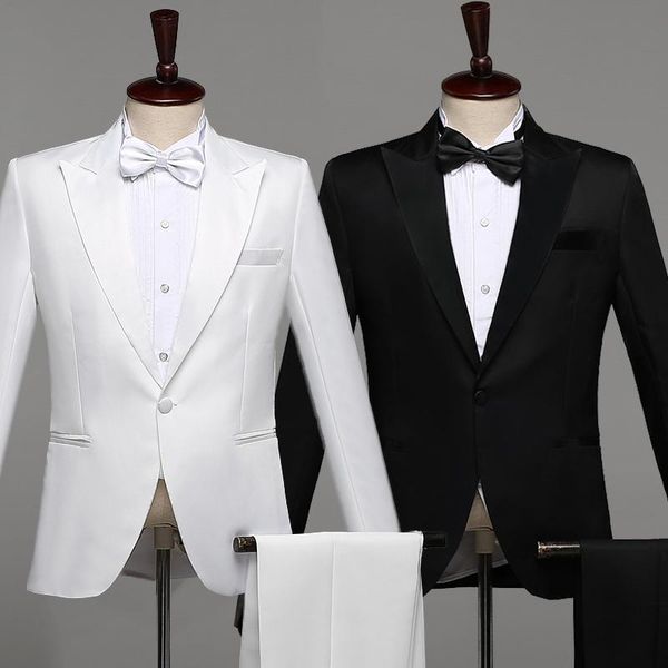 

men's suits & blazers shawl lapel 3 pieces set jacket pants suit slim singer evening party stage show performance men prom blazer dt146, White;black