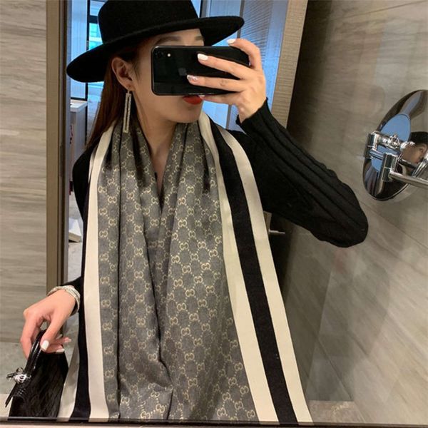 

new tassel scarf in autumn and winter 2020 women's letter pattern double sided warm shawl oversized neck, Blue;black