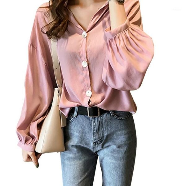 

women blouses shirt long sleeve casual chiffon turn-down collar solid women korean vogue shirt loose single-breasted shirts1, White
