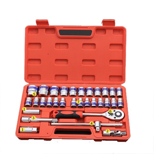 

32 pieces sleeve set auto repair toolbox sleeve ratchet wrench set auto repair kit professional car