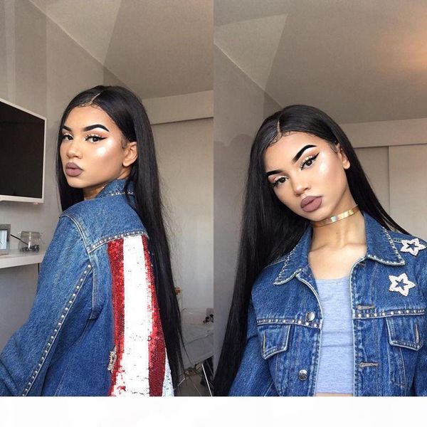 

бразильская фронта шнурка человеческих волос парики полный парик фронта шнурка remy прямой человеческих волос парики с ребенком волос preplu, Black;brown