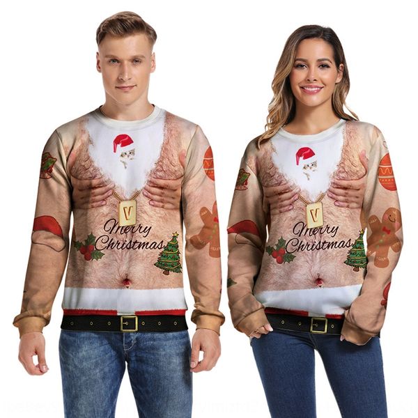 

3d sweater chest hair digital print baseball clothing sweatercouple sweater large round neck baseball outfit for christmas couples w0npm w0n, Black
