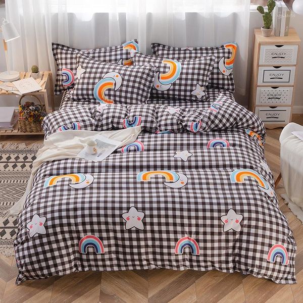 

rainbow star moon grid bed cover set kid boy girl duvet cover child bed sheets and pillowcases comforter bedding set 610631