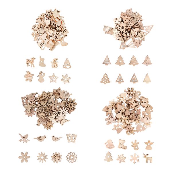

50pcs wooden chips santa claus snowman ornament craft christmas decorations for home xmas natal supplies noel