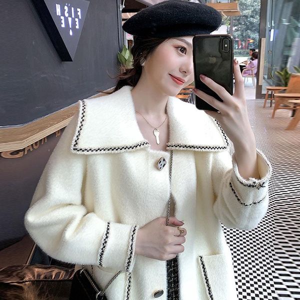 

imitation mink velvet women's winter women's coat woolen coat medium-length loose 2021 new style, Black;brown