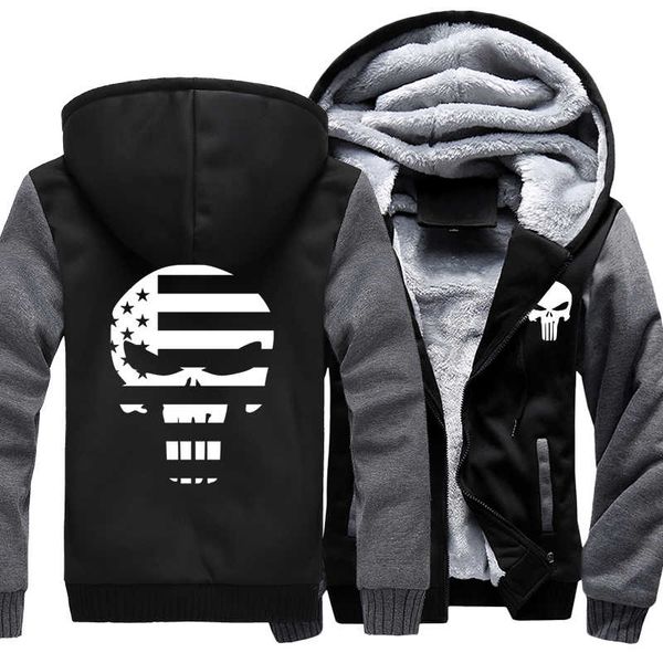 

dropshipping usa size skulls printed hoodie for men hoodies sweatshirts winter thicken fleece warm men's jackets coat, Black