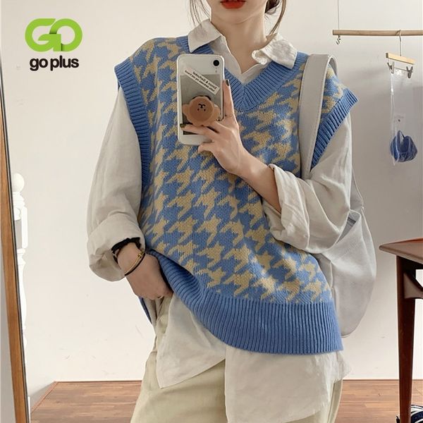 

goplus woman sweaters knitted houndstooth pull sweater vest sleeveless fall women kobieta swetry sweter damski vrouw truien y201128, White;black