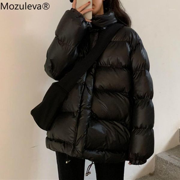 

mozuleva 2021 winter regular solid coats and jackets women 2021 winter coat women elegant bubble jacket full coat1, Black