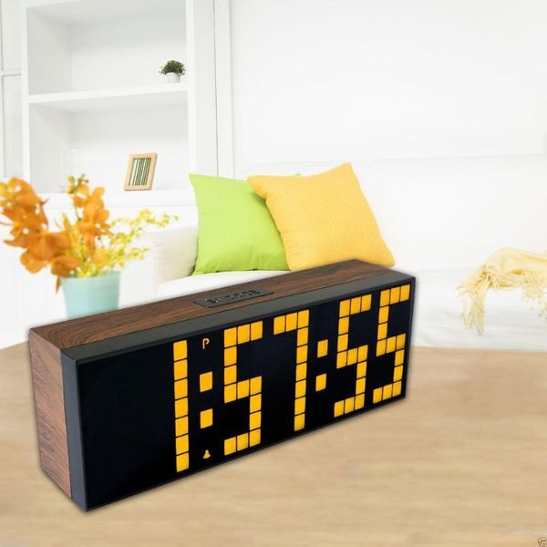 

large jumbo led alarm clock yellow digits display show temperature calendar date with cuntdown night light1