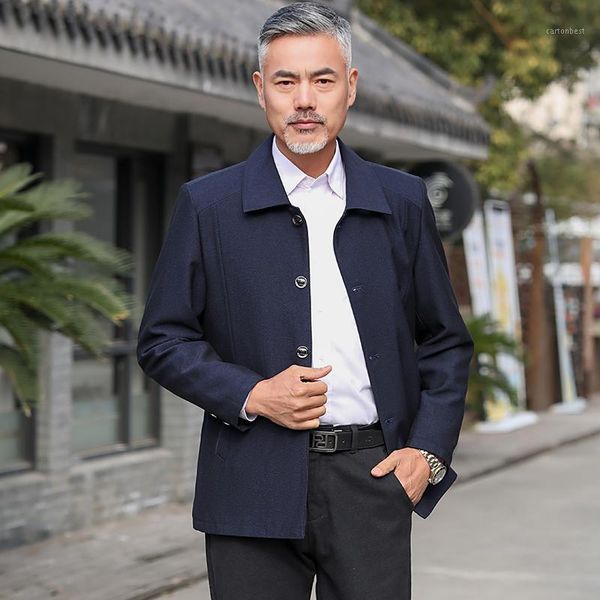 

men's jackets spring and autumn men long-sleeved jacket pure color lapel middle-aged elderly casual coats loose comfortable1, Black;brown