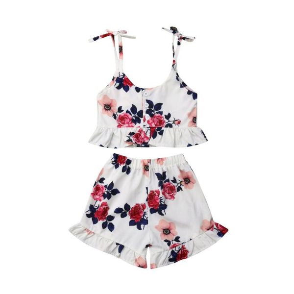 

toddler /kid /baby girl floral ruffle sling +shorts 2pcs set, White
